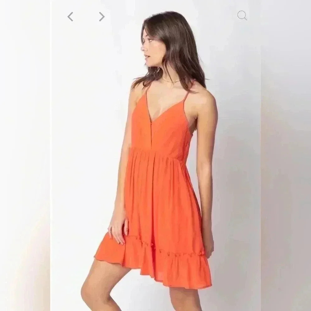 Women’s Fairycore Orange Spaghetti Strap Dress (NWT) with Cage Back Size Large